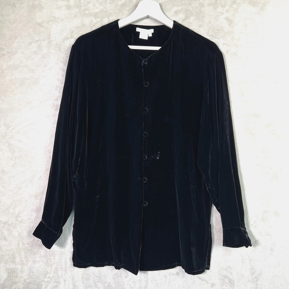 Annie Alexander Small Velvet Velour‎ Silk Button Front Evening Top Whimsigoth